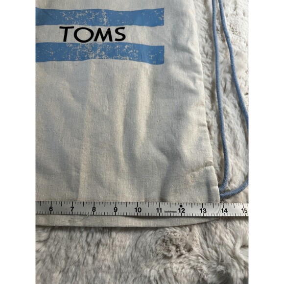 TOMS cinch Sack Sak  backpack bag Fabric Logo Lightweight New Tag Blue Ivory - Picture 2 of 5